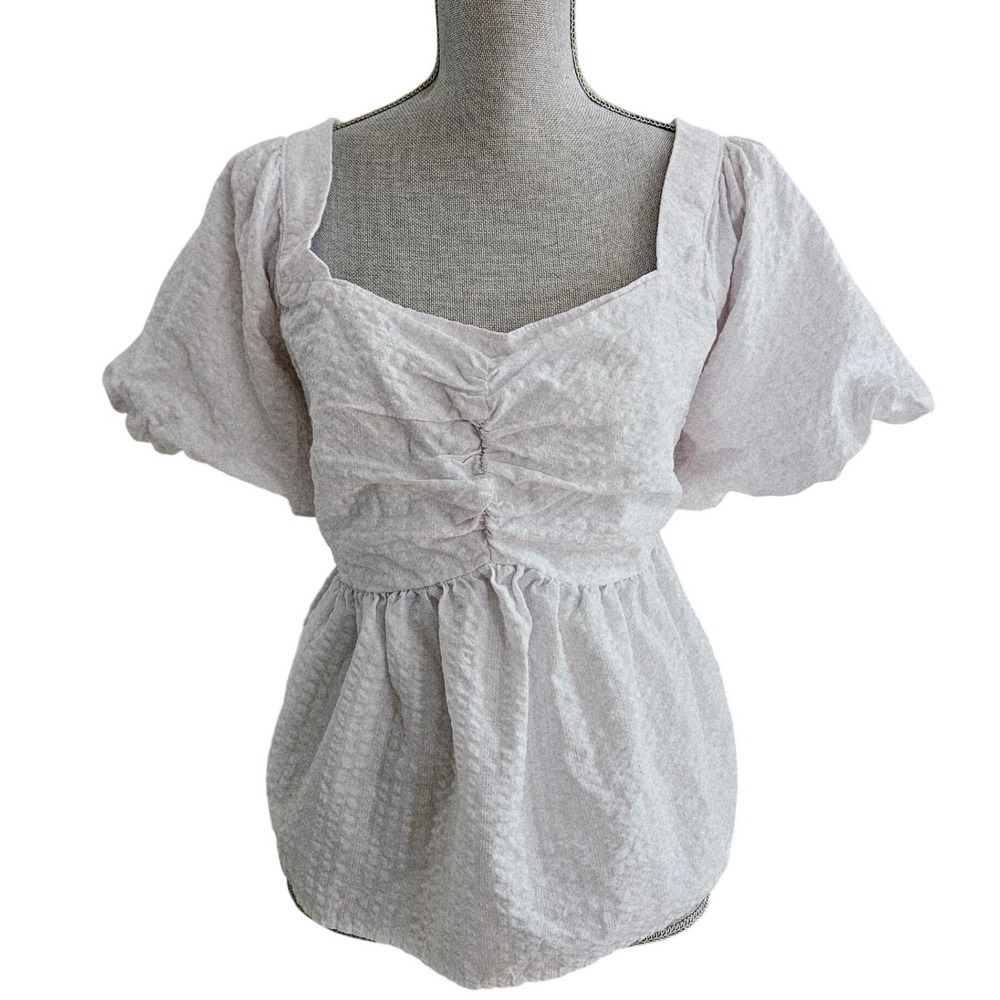 Old Navy Women's White Babydoll Seersucker Puff Sleeve Peplum Top 2X Cottagecore